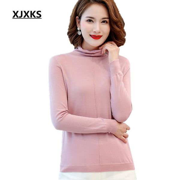 

women's sweaters xjxks ladies turtleneck sweater 2021 autumn winter cashmere knitted women elastic pullover, White;black