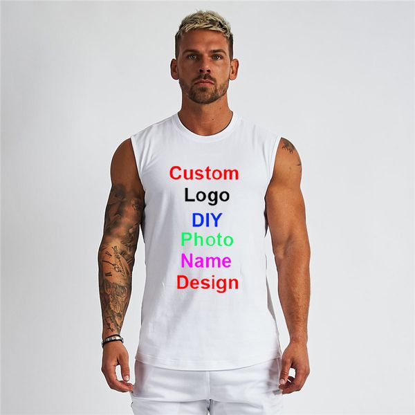 Benutzerdefinierte Baumwolle Gym Tank Top Männer Machen Sie Ihr Design Sportbekleidung Männer Drucken Original Design Bodybuilding Fitness Laufweste 210421