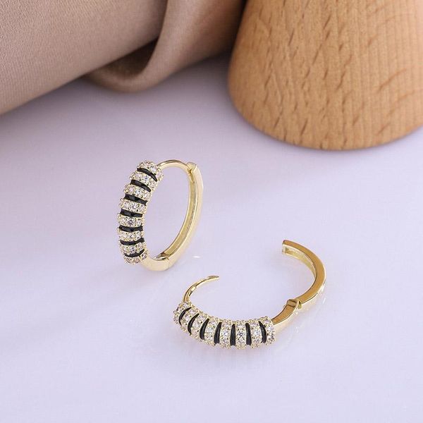 

hoop & huggie zhouyang luxury earrings for women little stripe zircon gold color girls gift cute jewelry ear accessories wholesale kbe362, Golden;silver