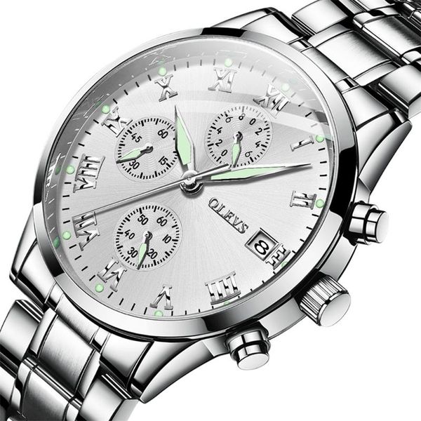 

wristwatches men quartz watch chronograph waterproof stainless steel classic business luminous watches for man, Slivery;brown