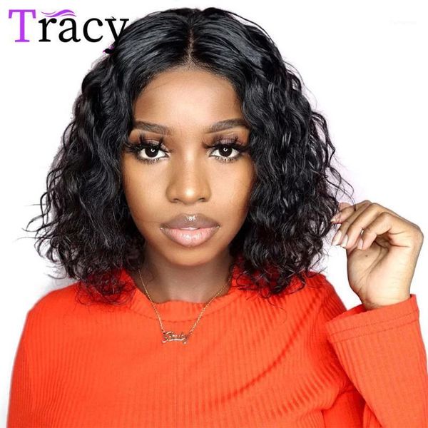 

water wave bob human hair wigs 4x4 lace closure straight short malaysian remy frontal hair1, Black;brown