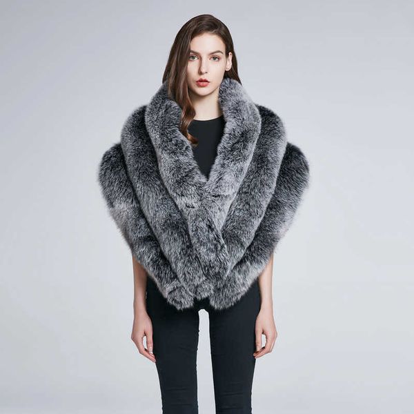 

women's scarf wnter natural fox fur collar warm fur shawl scarf leather fur coat warm stripe fox scarf h0923, Silver