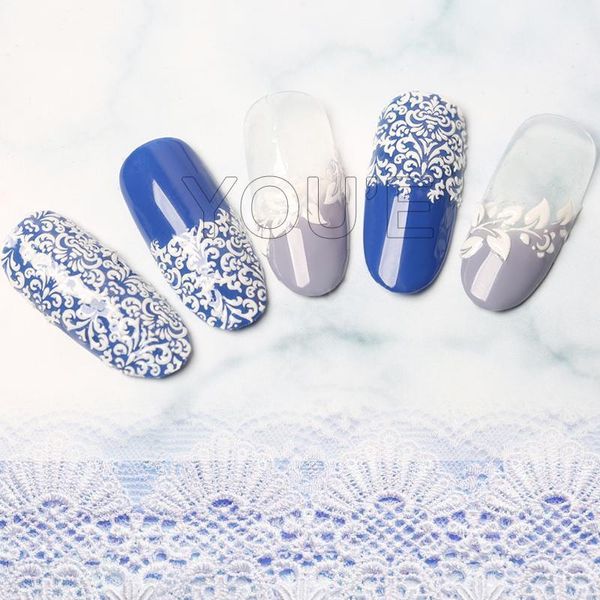 

white flower nail stickers decoration manicure foil 3d art decorations design adhesive lace decals slider1, Black