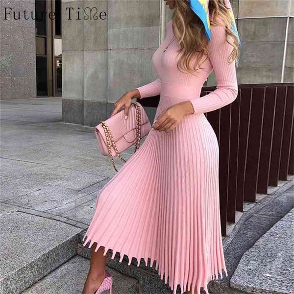 

future time women knitted long dress autumn winter slim sleeve ladies dresses elegant party female sweater dress 8 colors f792 210806, Black;gray