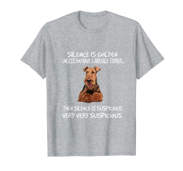 

silence is golden t-shirt for airedale terrier dog lovers, White;black