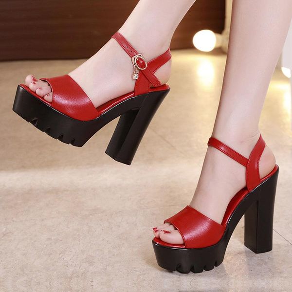 

thick with sandals female summer super high-heeled wedding dress cheongsam model catwalk shoes waterproof platform, Black