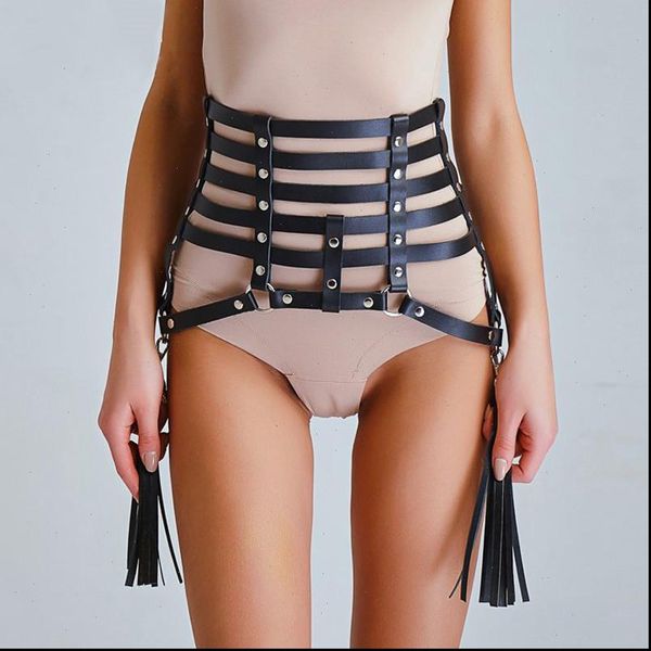 

handmade harness caged women skirts weave fringe tassels leather body bondage mini skirt for, Black
