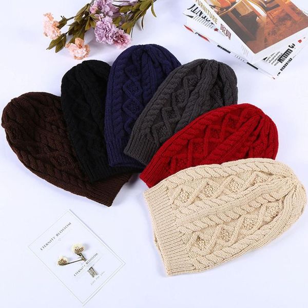 

beanies warm skullcap solid color knitted hat long snow cap beanie