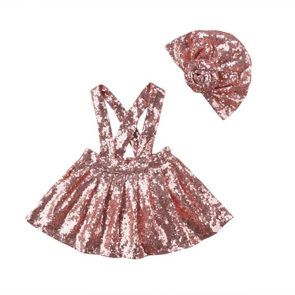 

skirts 2pcs kids baby girls sequin suspender skirt overalls outfit hat clothes, Blue