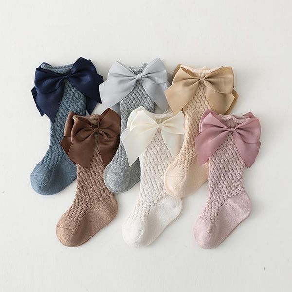 

children big bow socks kids girls princess toddlers long knee high hollow out baby floor spanish pineapple style socken, Pink;yellow