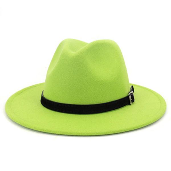 

wide brim hats men women wool felt fedora panama hat with belt buckle jazz trilby cap party formal in white,black, Blue;gray