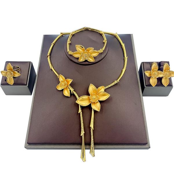 

earrings & necklace african jewelry elegant bridal flower shape bracelet nigeria charm women ring fashion sets, Silver