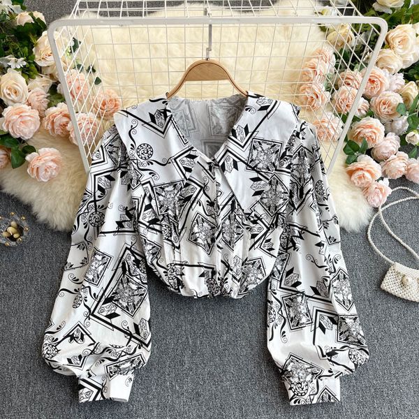 

singreiny design chic print blouse women puff sleeve v neck single breasted casual spring korean bohemian vacation blouses 210419, White