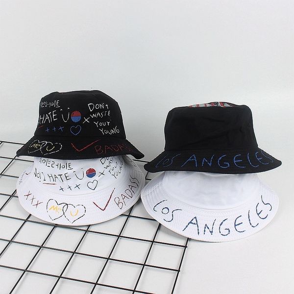 

2021 new graffiti letter fisherman's men's and women's hip hop outdoor sunscreen sun hat tide