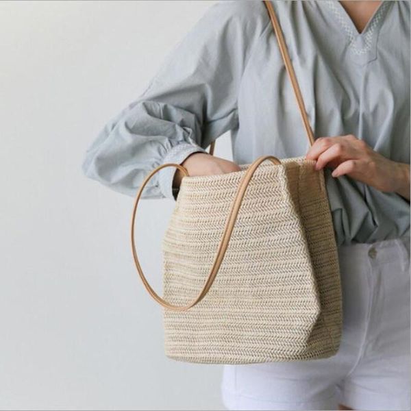 

woven women's shoulder bag seaside vacation large-capacity literary handbags straw beach bags