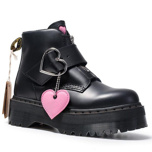 

boots women ankles love heart platform women's autumn chunky combat lace up ankle female ladies motocycle, Black