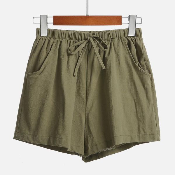 

summer cotton linen casual women's shorts elastic high waist pocket female sweet simple solid basic ladies bottoms, White;black