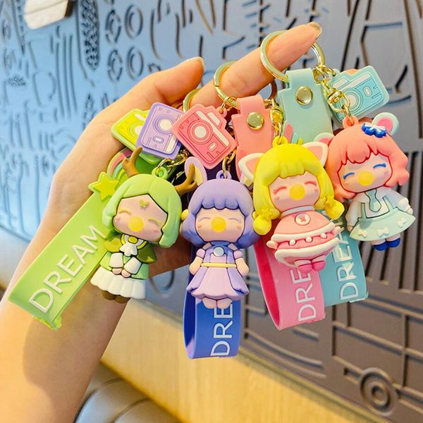 

wholesale fashion keychain key buckle handmade man woman loves car purse bags keychains pvc creativity cartoon bubble girl doll pendant acce, Silver