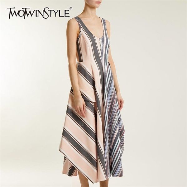 

off shoulder women dress v neck high waist hit color striped irregular long dresses female summer fashion 210520, Black;gray