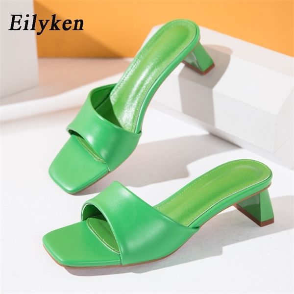 

eilyken summer women slippers slides open toe low high heels shoes sandal female leisure beach green white flip flops size 41 42 y1120, Black