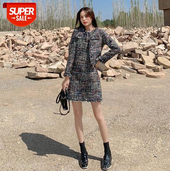 

xiaoxiang's wind two-piece dress korean style round neck long sleeve short jacket one generation hair girl #d17l, Black;gray