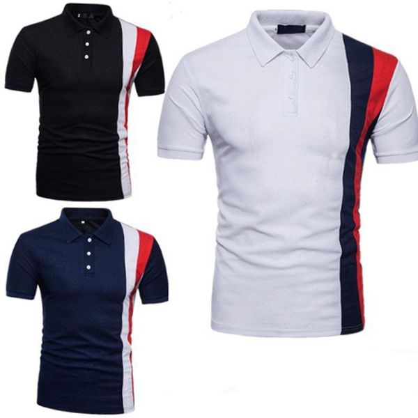 

men's polos casual patchwork turn-down collar short sleeve mens clothing shirts with shirt, White;black