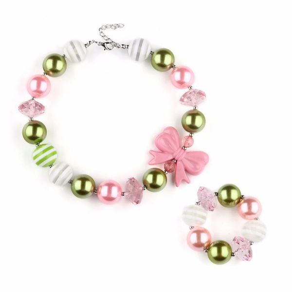 

earrings & necklace diy children short beaded bracelet cute pink bow princess flower dwarf jewelry set, Silver