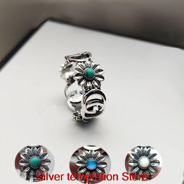 

cluster rings ag925 sterling silver flowers double couples men and women ring luxury charm jewelry personality tide hip hop rockhigh quality, Golden;silver