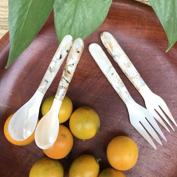 

disposable flatware sea shell spoon floral coffee sorbetes cake home adorable seashell caviar sauce plus wood fork selling high-quality