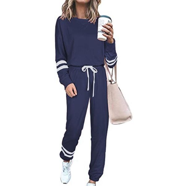

women's two piece pants fashion tracksuit women set autumn lady pure color loose casual outfits long sleeve drawstring matching sets, White