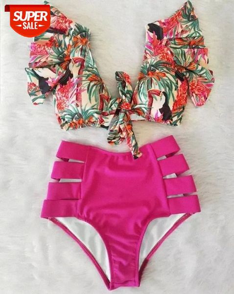 

x-salafa 2020 new print swimwear deep v-neck ruffle swimsuit push up one piece beach wear backless monokini-1 #wz5d, White;black