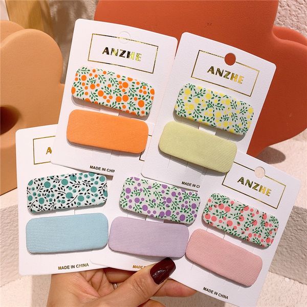 

2021 new fashion children's hairpins headdress korean sweet girl simple cute floral fabric square bb clip kids hair accessories, Slivery;white