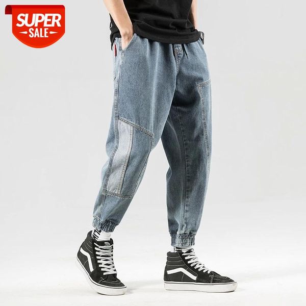 

2020 men's baggy homme casual pants cargo pocket wash jeans waist elastic split joint biker denim loose blue color trousers #fy98