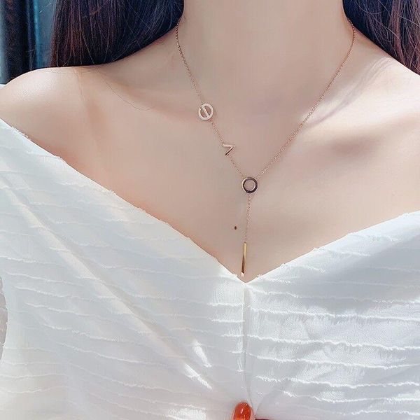 

pendant necklaces love letter stainless steel rose gold necklace female niche design clavicle chain simple temperament fashion tassel, Silver
