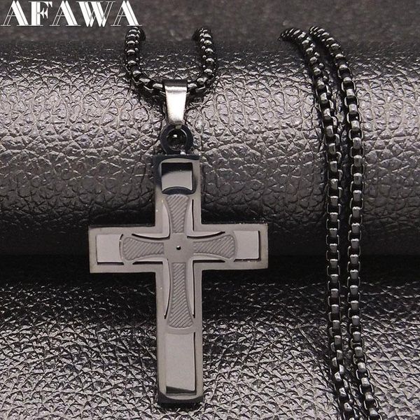 

pendant necklaces 2021 fashion double layer cross stainless steel necklace for men black color chain jewelry cadena hombre n19878, Silver