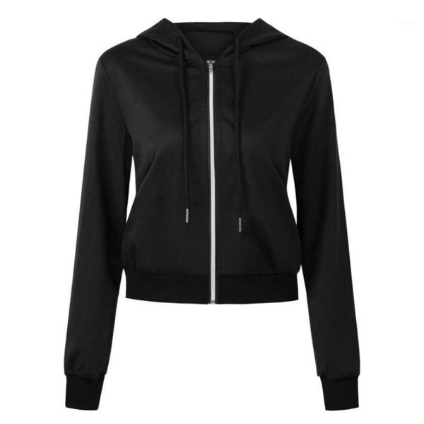 

women autumn winter zip-up oversized hoodie crop jackets casual workout long sleeve sweatshirt plus size outwear women's, Black;brown