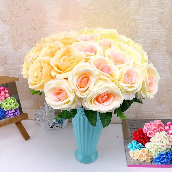 

valentine's day 10 head french real touch silk rose flower bouquet car decoration home flowers wedding decorative & wreaths