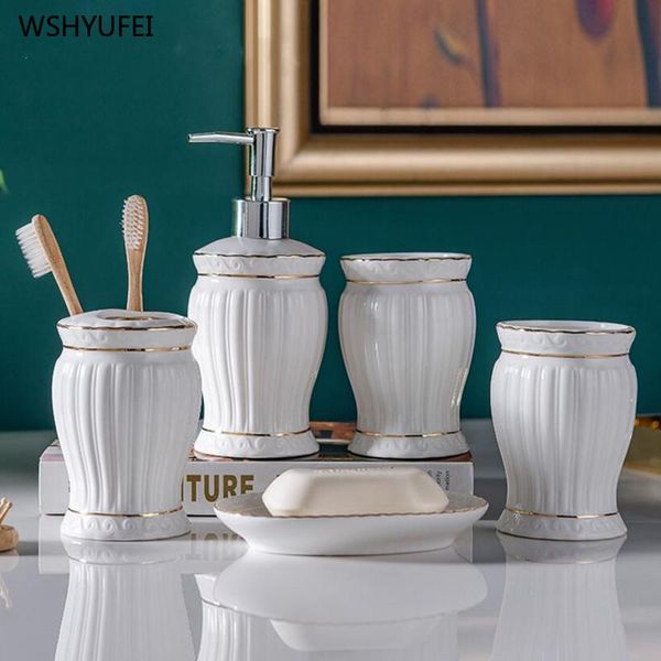 

bath accessory set creativity ceramic fives-piece bathroom kit mouthwash cup lotion bottle soap dish household wash suit