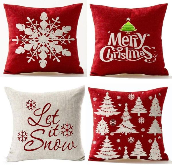 

pillow case merry let it snow snowflake red cotton linen decorative throw cover cushion for home sofa square 18 inches