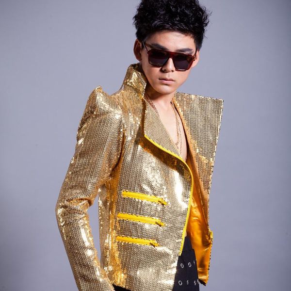

men's suits & blazers s-6xl 2021 male sequined jacket dj gold sequins trend of cultivate one's morality the singer's clothing, White;black