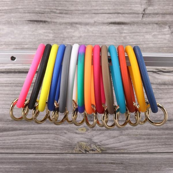 

keychains fashion o silica gel wear bracelet keychain for women gifts trendy exaggerated circle wristlet bangle jewelry, Silver