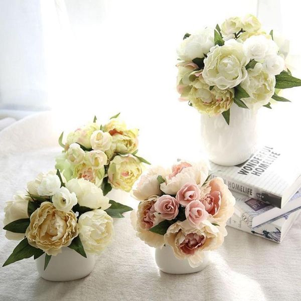 

30cm rose pink silk bouquet peony artificial flowers 5 big heads 3 small bud bride wedding home decoration fake faux decorative & wreaths