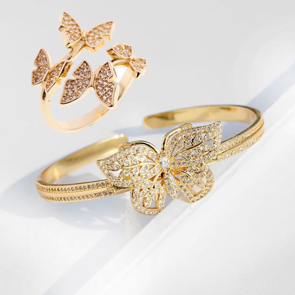 

bangle jewelry sets for women accessories wedding bridal ring and bracelet set crystal butterfly necklace birthday party gift, Black