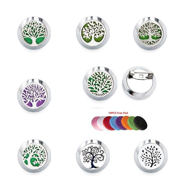 

pins, brooches tree of life various chose brooch 20mm stainless steel perfume locket essential oil diffuser, Gray