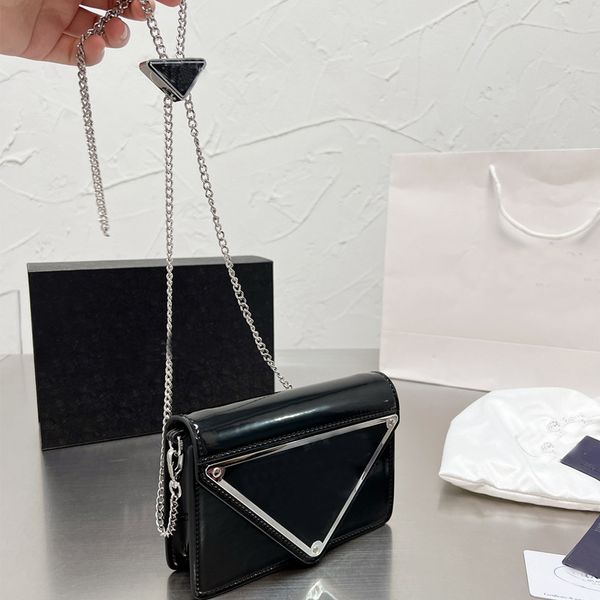 

triangle flap shoulder bag women square chains messenger bags genuine leather chain strap clutch letters triangles pouch fashion silver colo
