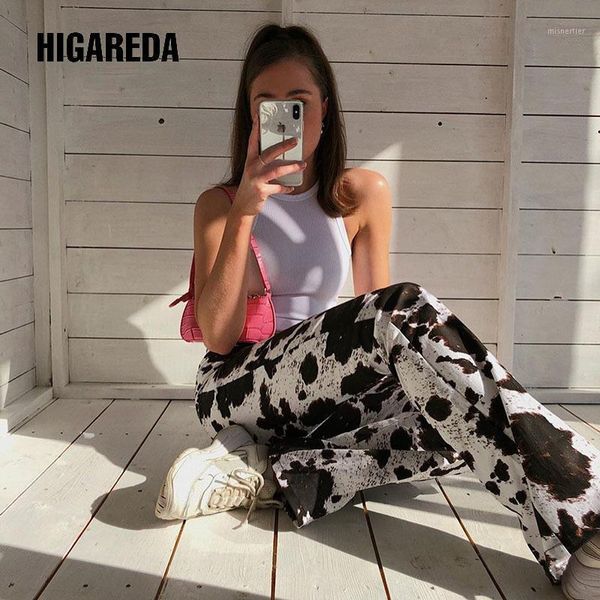 

animal milk cow print long trousers ladies casual skinny straight pants capris high waisted sweatpants streetwear women's &, Black;white