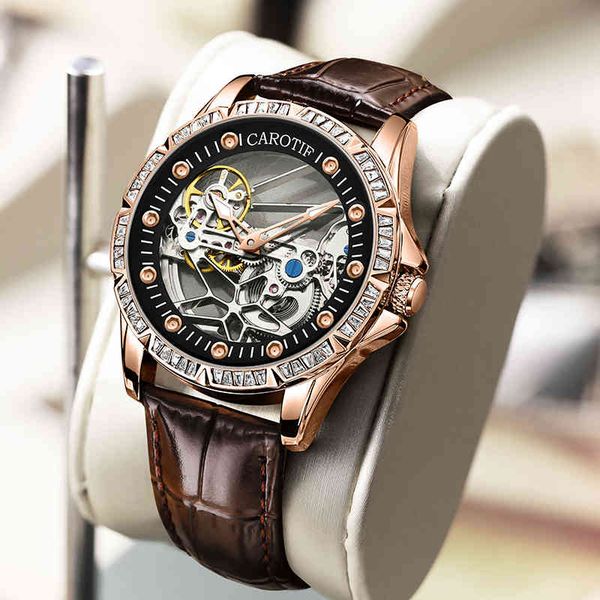 

carotif 2021 new men waterproof business mechanical automatic watches sport watch man luxury clock male relogio masculino, Slivery;brown