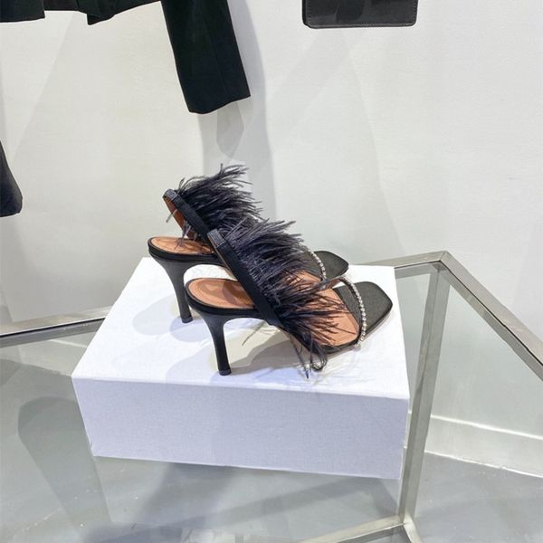 

summer fashion sandals rhinestone 8.5cm heeled high heel dress sandal shoes high-end quality feather leisure lady footwear female girl women, Black