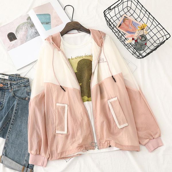 

women's jackets 2021 spring and autumn style fashion women contrasting large version hooded embroidered sun protection jacket, Black;brown