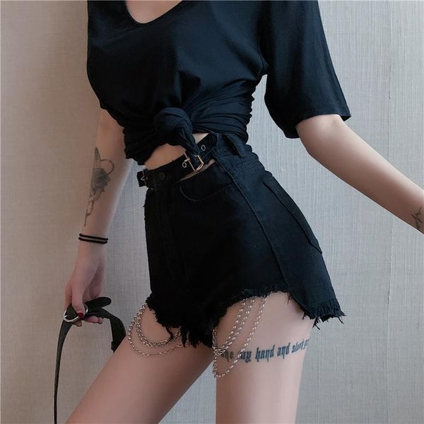 

women's shorts punk dance girl summer denim for women chain casual jeans high waist black lady holiday party wear ol, White;black